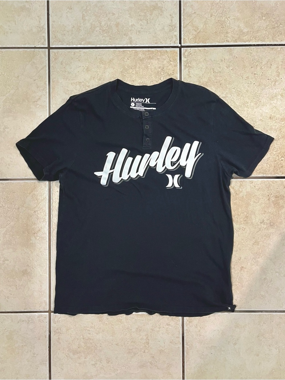 Hurley Men's Black Logo Henley T-Shirt